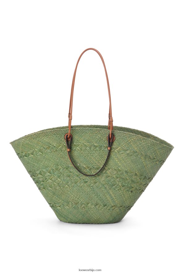 Loewe Жене велика анаграм корпа торба од ираца палме и телеће коже зелена/тан HJTY65