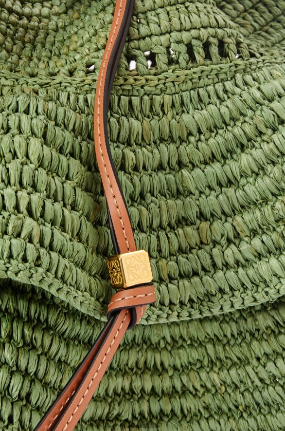 Loewe Жене балон торба са воланима од рафије и телеће коже зелена/тан HJTY66