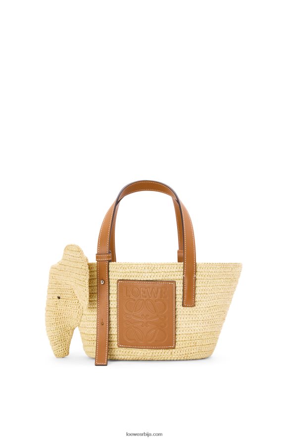 Loewe Жене мала торба за слонове од рафије и телеће коже природан/тан HJTY79