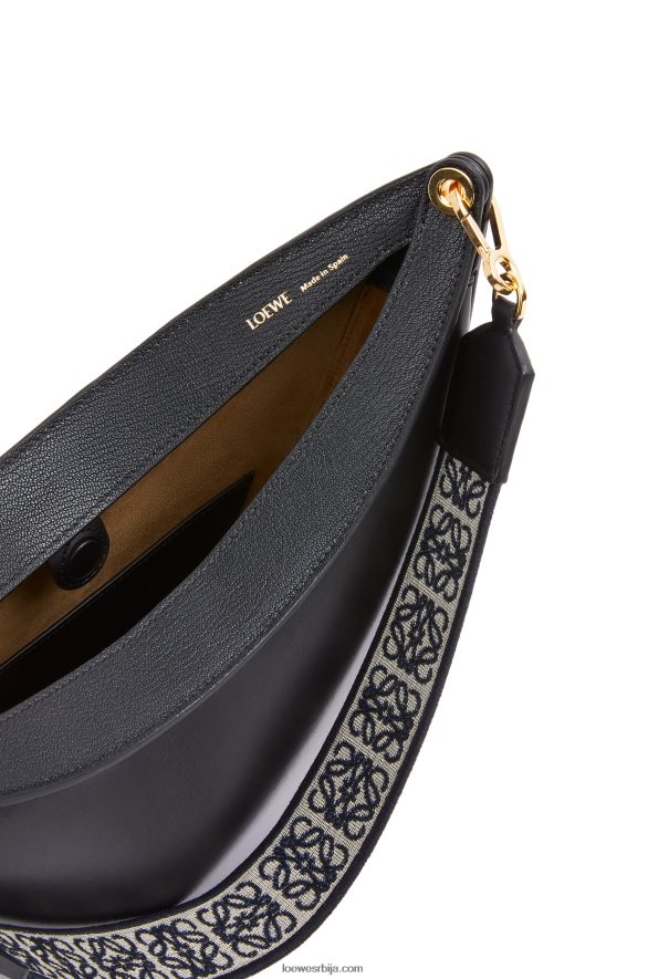 Loewe Жене луна торба од сатенске телеће коже и жакарда црн HJTY521