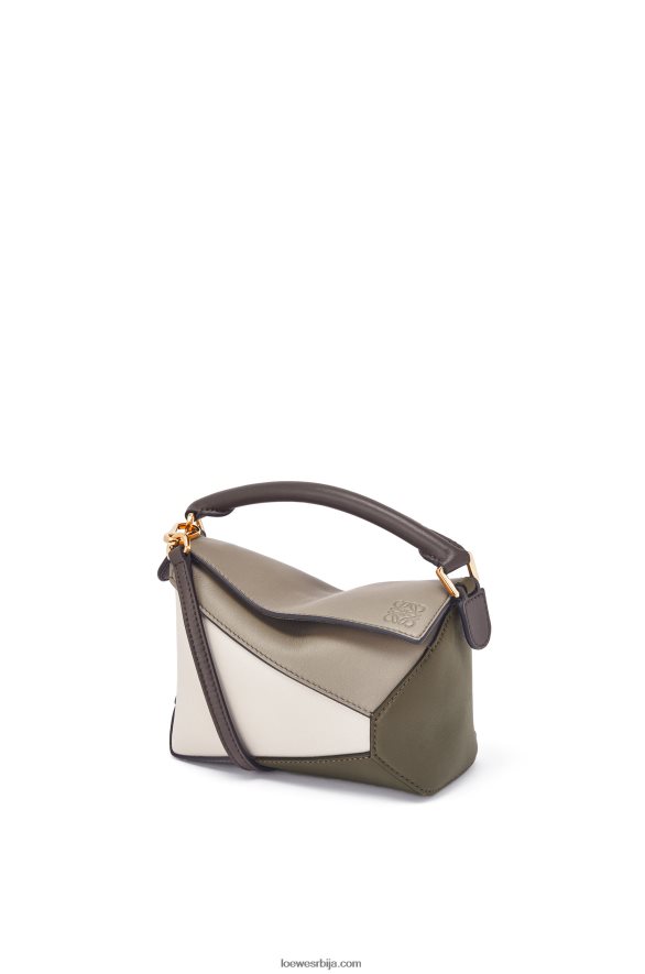 Loewe Жене ивица мини слагалице од напа телеће коже ловор зелен/светли зоб HJTY253