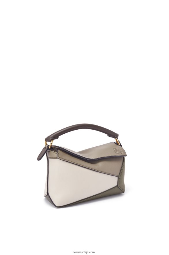 Loewe Жене ивица мини слагалице од напа телеће коже ловор зелен/светли зоб HJTY253