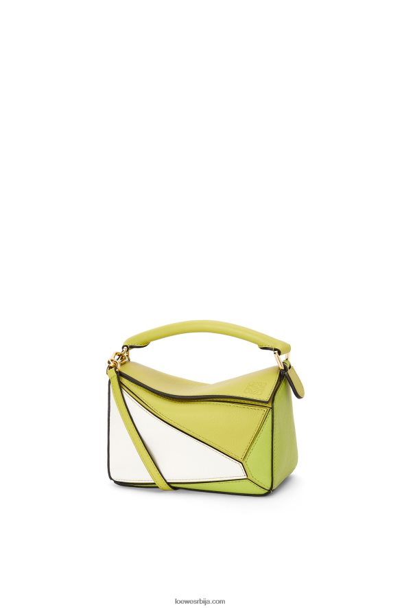 Loewe Жене мини пуззле торба од класичне телеће коже лимето жуто/бело HJTY286