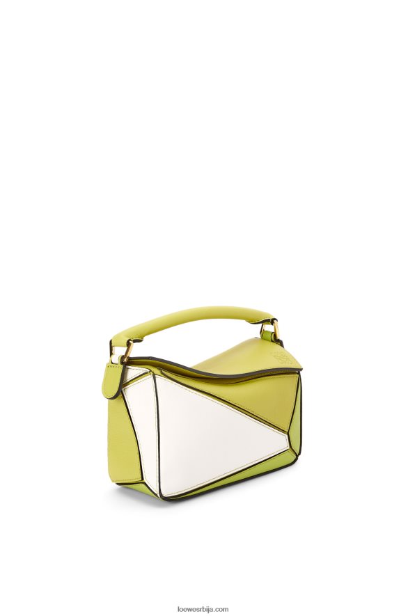 Loewe Жене мини пуззле торба од класичне телеће коже лимето жуто/бело HJTY286