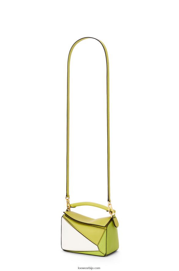Loewe Жене мини пуззле торба од класичне телеће коже лимето жуто/бело HJTY286