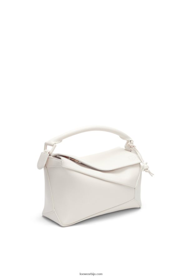 Loewe Жене мала торба за слагалице од сатенске телеће коже бела глазура HJTY435