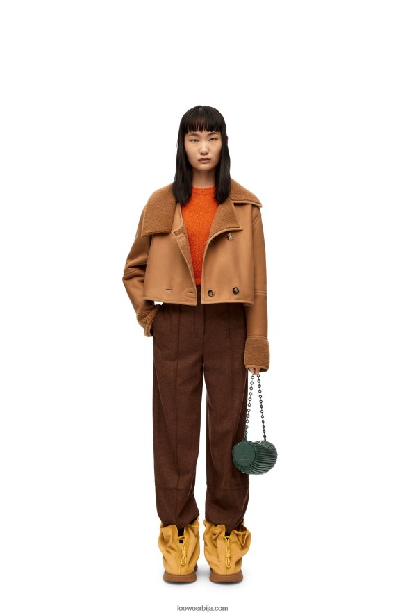 Loewe Жене торбица за наруквицу у плисираној напи винтаге каки HJTY609