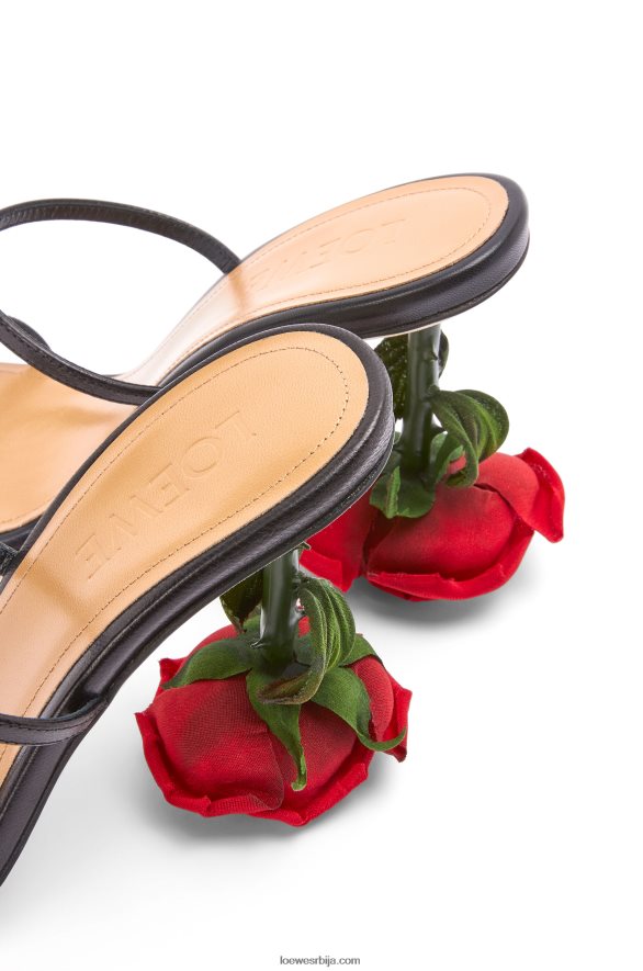 Loewe Жене сандала са ружом од дечије коже црн HJTY713