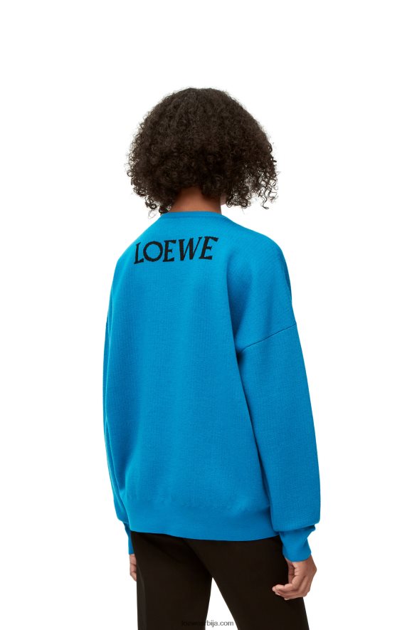 Loewe мушкарци џемпер од репа од вуне церулеан блуе HJTY1026