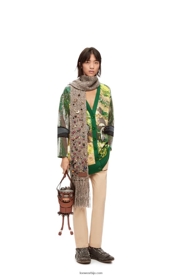 Loewe мушкарци вунени кардиган за главу од репа зелена/вишебојна HJTY1029