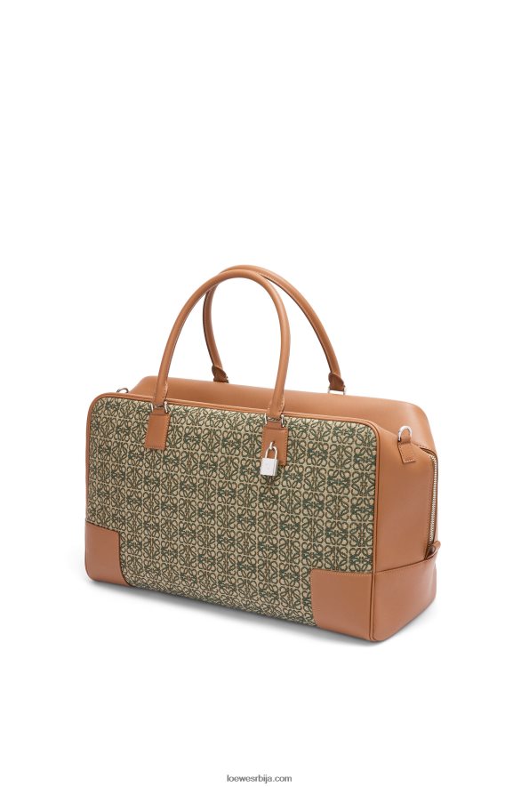 Loewe мушкарци Амазона 44 торба од анаграм жакарда и телеће коже каки зелена/тан HJTY161