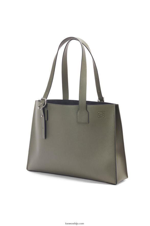 Loewe мушкарци хоризонтална торба са копчом од класичне телеће коже каки зелена HJTY180