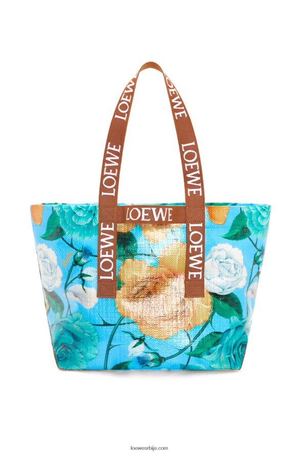 Loewe мушкарци пресавијте купца у рециклираном премазаном платну небеско плава/тан HJTY76