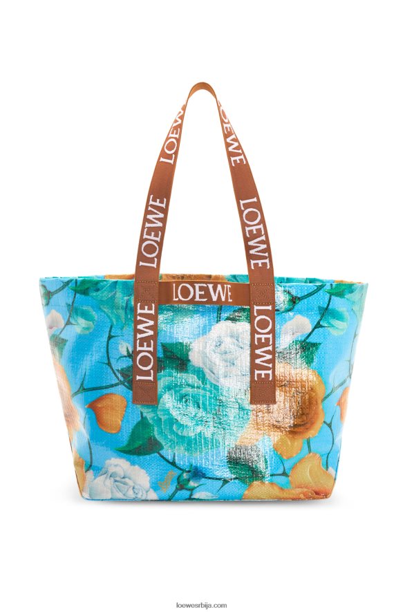 Loewe мушкарци пресавијте купца у рециклираном премазаном платну небеско плава/тан HJTY76